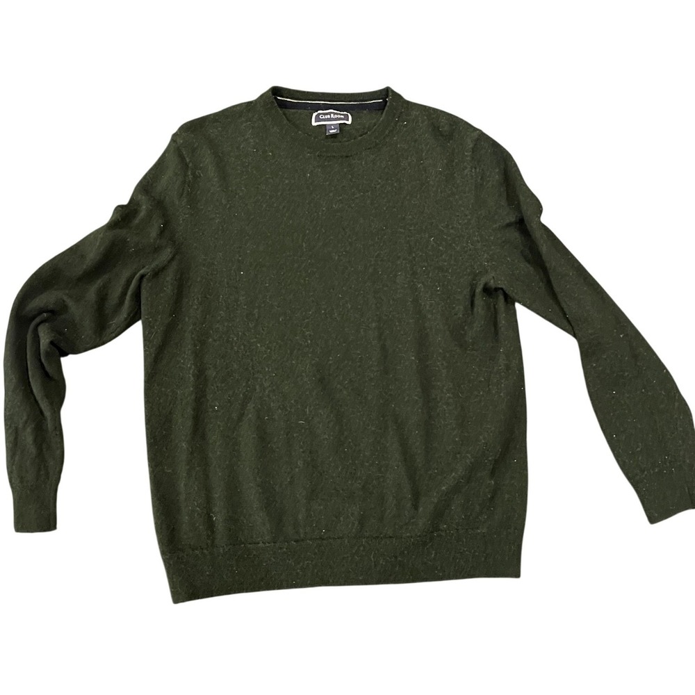 Club Room Mens Merino Wool Blend Crewneck Sweater Forest Green Large Classic Fit